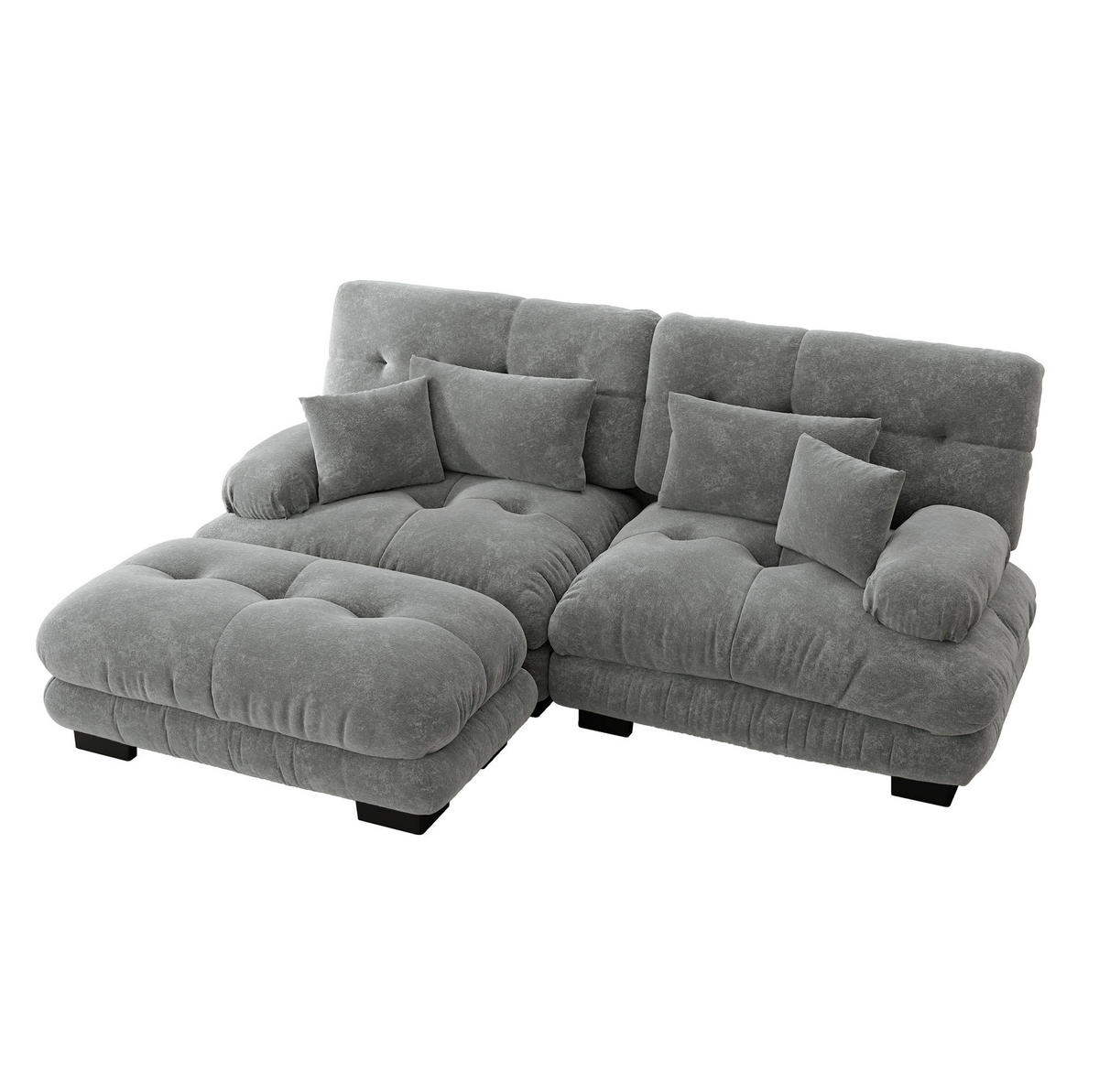 ECKSOFA modular mit beweglichen Ottomane, breiten Armlehnen und Kissen, Grau - Grau, Textil (220/145cm) - Redom