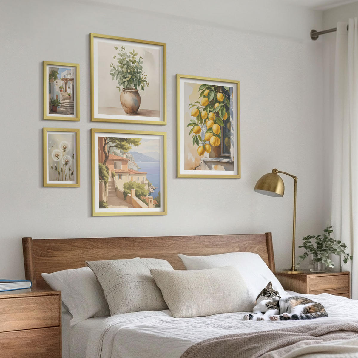 BILDER SET 5er Set - 50x50 cm & 20x30 cm & 40x60 cm Goldrahmen - Lemon Streets Meerblick - Goldfarben, Kunststoff (40/60cm) - TULUP