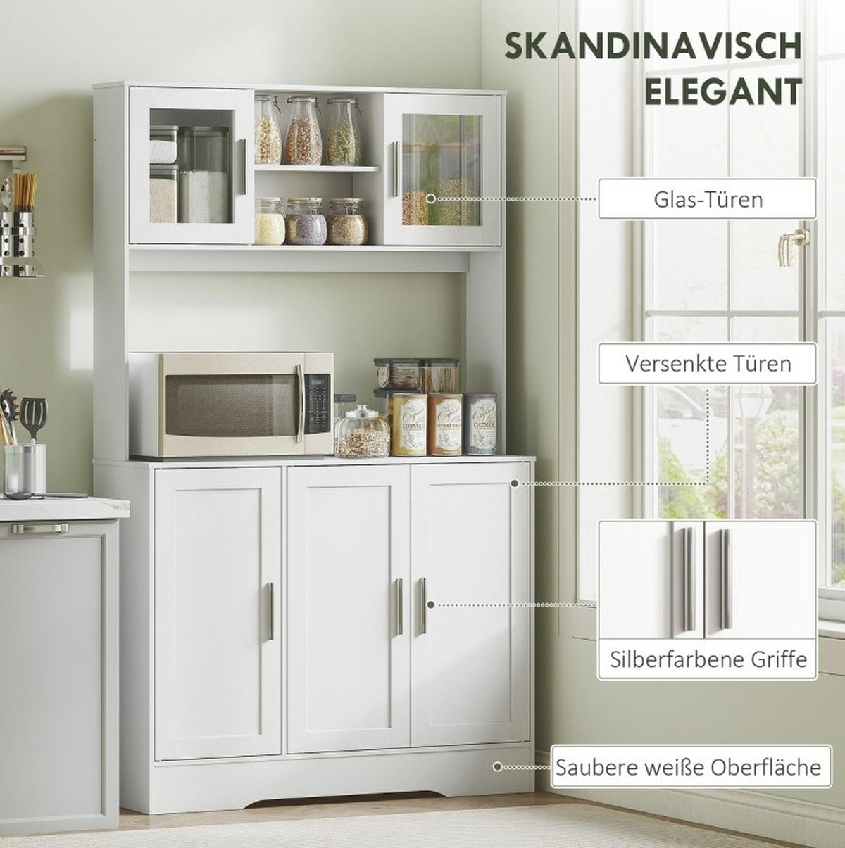 KÜCHENSCHRANK mit Glastüren und verstellbaren Regalen 108 x 35 x 180 cm Weiß - Weiß, Holz (35/180/108cm) - Meubliv