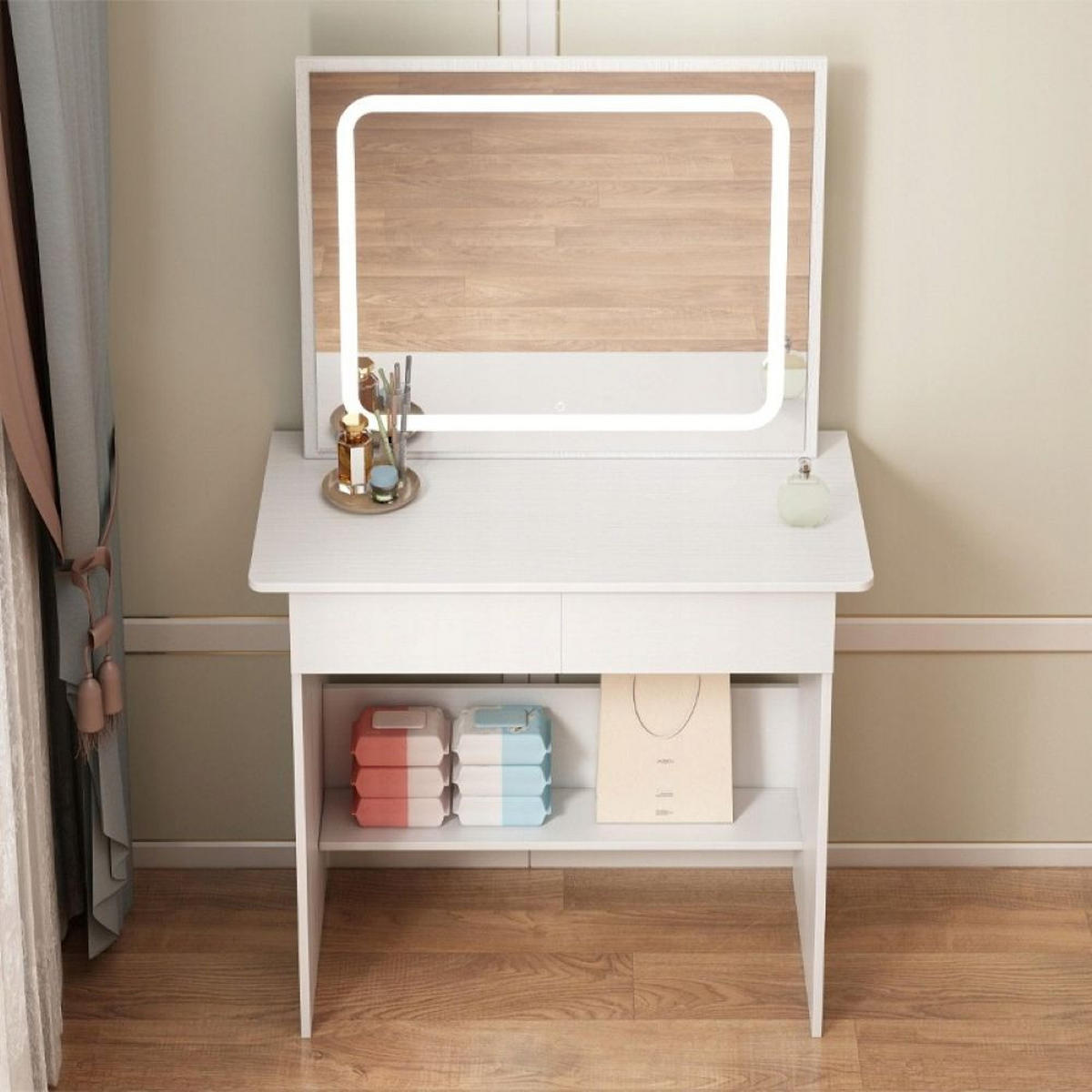 SCHMINKTISCH, weiß 45/90/146 cm - Weiß, Holzwerkstoff (102/11/74cm)