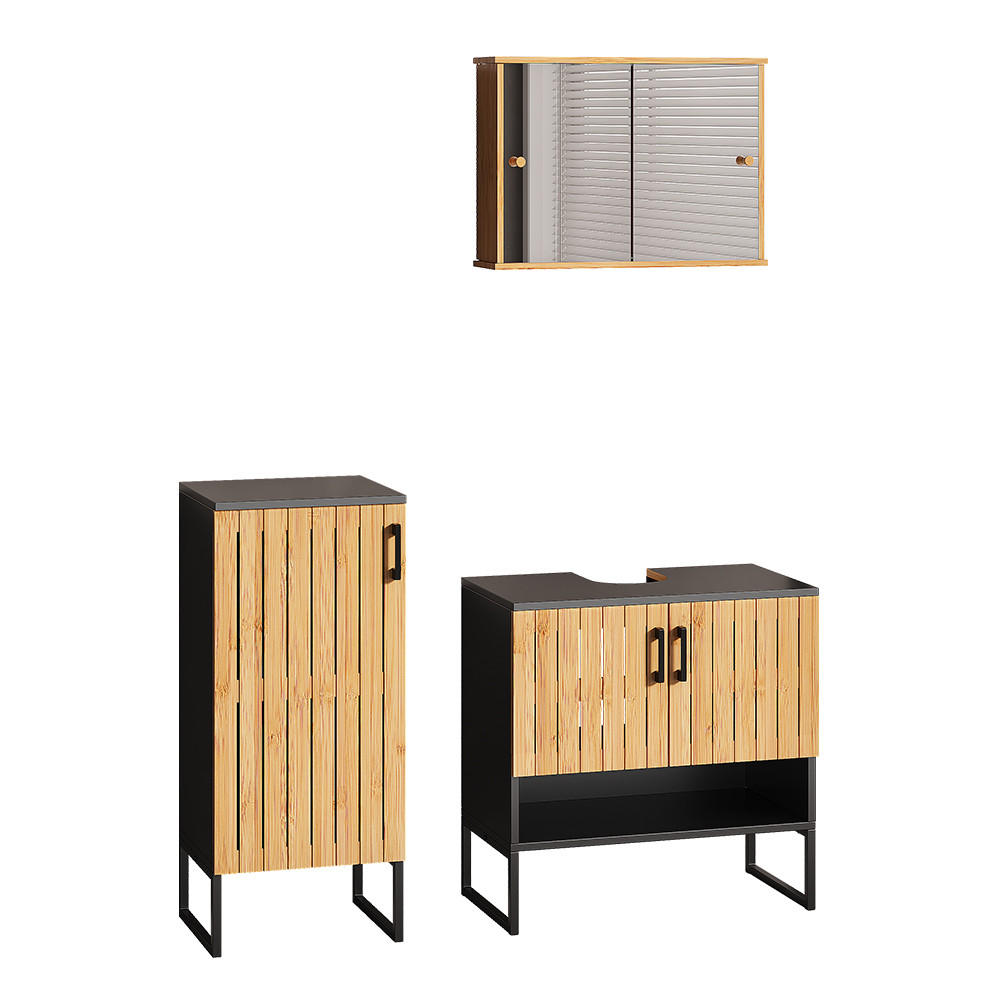 BADRUMSMÖBELSET Vayra bambu 3 delar Grön 65.5/60/33 cm