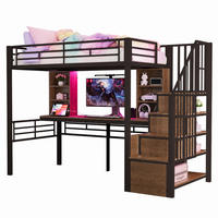 HOCHBETT 90/200 mit Schreibtisch, Stauraumtreppe und Ablage in Schwarz - Schwarz, Holzwerkstoff/Metall (90/200cm) - EVRYAE