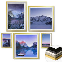 WANDBILDER 5er Set - 50x50 cm & 20x30 cm & 40x60 cm Goldrahmen - Berglandschaften, Sonnenuntergang, Wasser - Goldfarben, Kunststoff (40/60cm) - ArtPrintCave