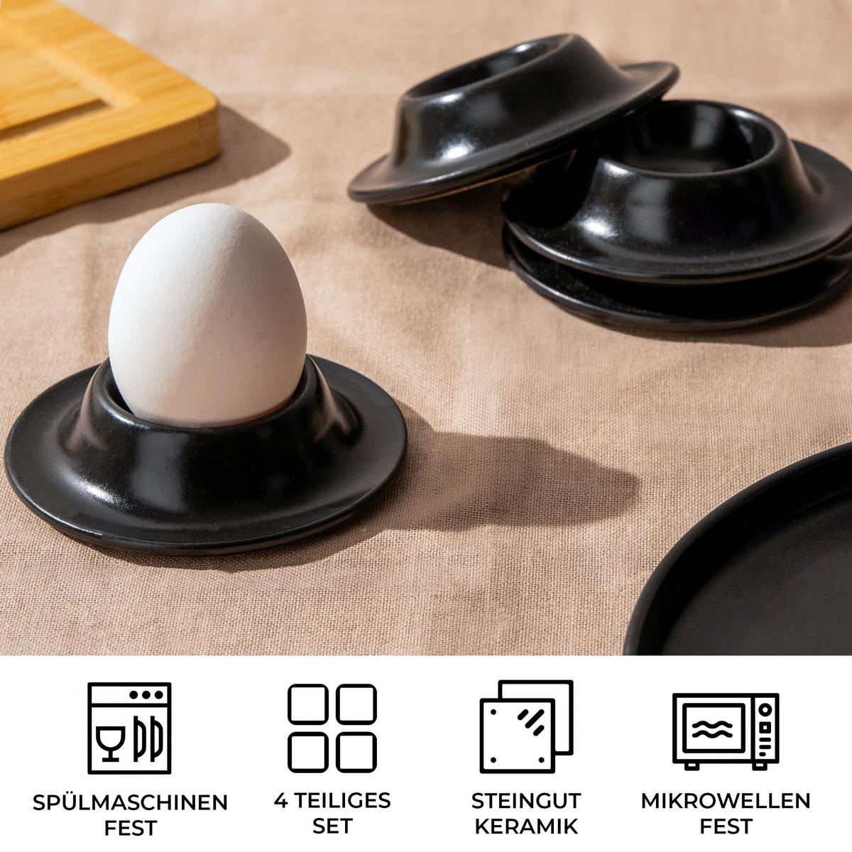 EIERBECHER Set 4er Set - Schwarz, Keramik (19.5/3.7/20.5cm) - MIAMIO