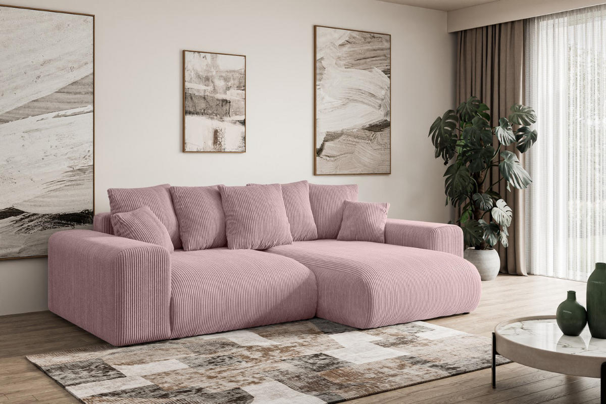 ECKSOFA Ottomane rechts ESKAR-L 266x176x84 Rosa Cord - Schwarz/Rosa, Holzwerkstoff/Kunststoff (176/266cm) - ALTDECOR
