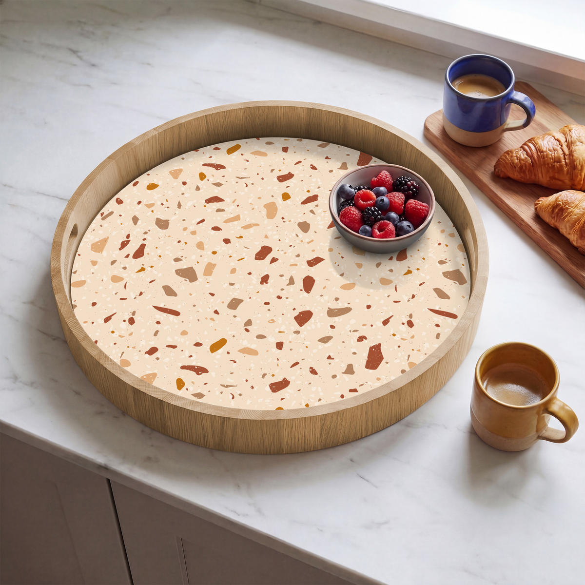 TABLETT - Terrazzo - Muster - Bunt - Stein - 50x50 cm - Beige, Holz (50/5/5cm) - OnlyWow