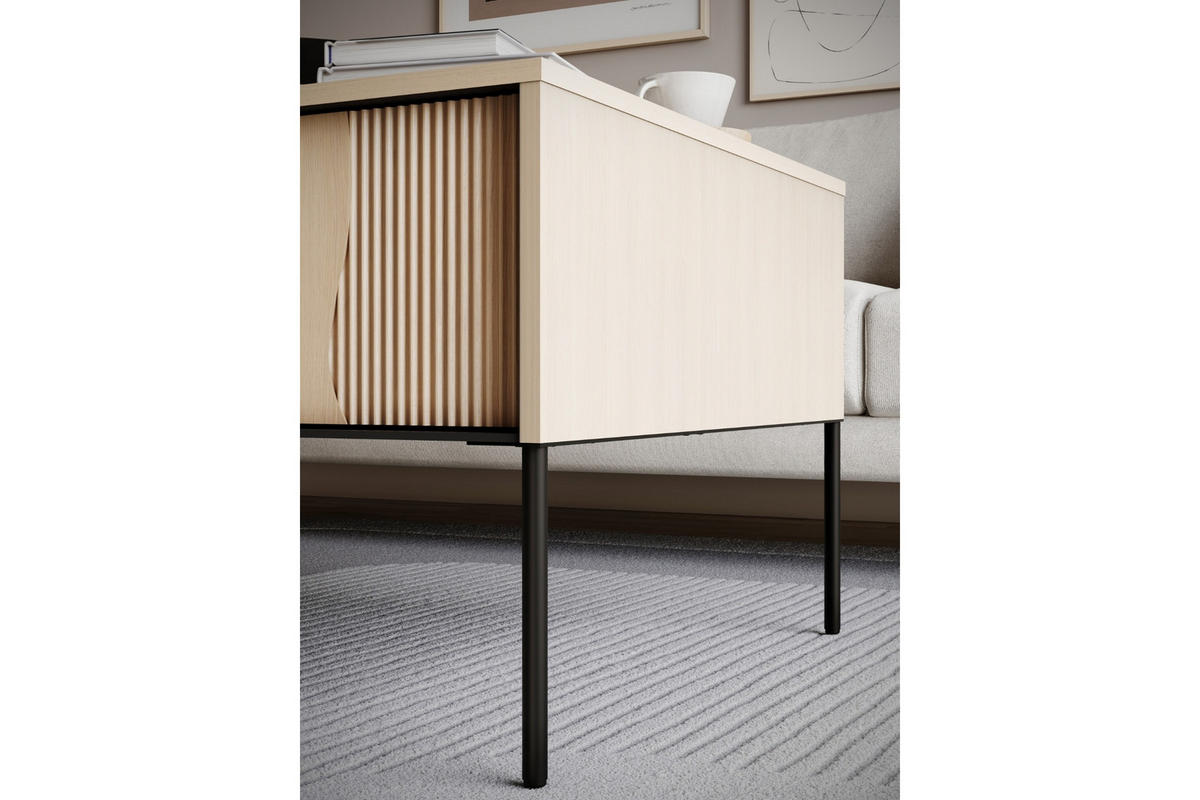 NACHTTISCH FAVOS 07 46/51/40 cm in Eiche Vincenza hell und Schwarz mit LED - Eichefarben/Schwarz, Holzwerkstoff (46/40/51cm) - Deine Möbel 24