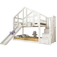 ETAGENBETT aus Kiefer-Massivholz und MDF 90x200 cm Weiß mit Rutsche und Stauraumtreppe - Weiß, Holzwerkstoff (90/200cm) - IVMEU