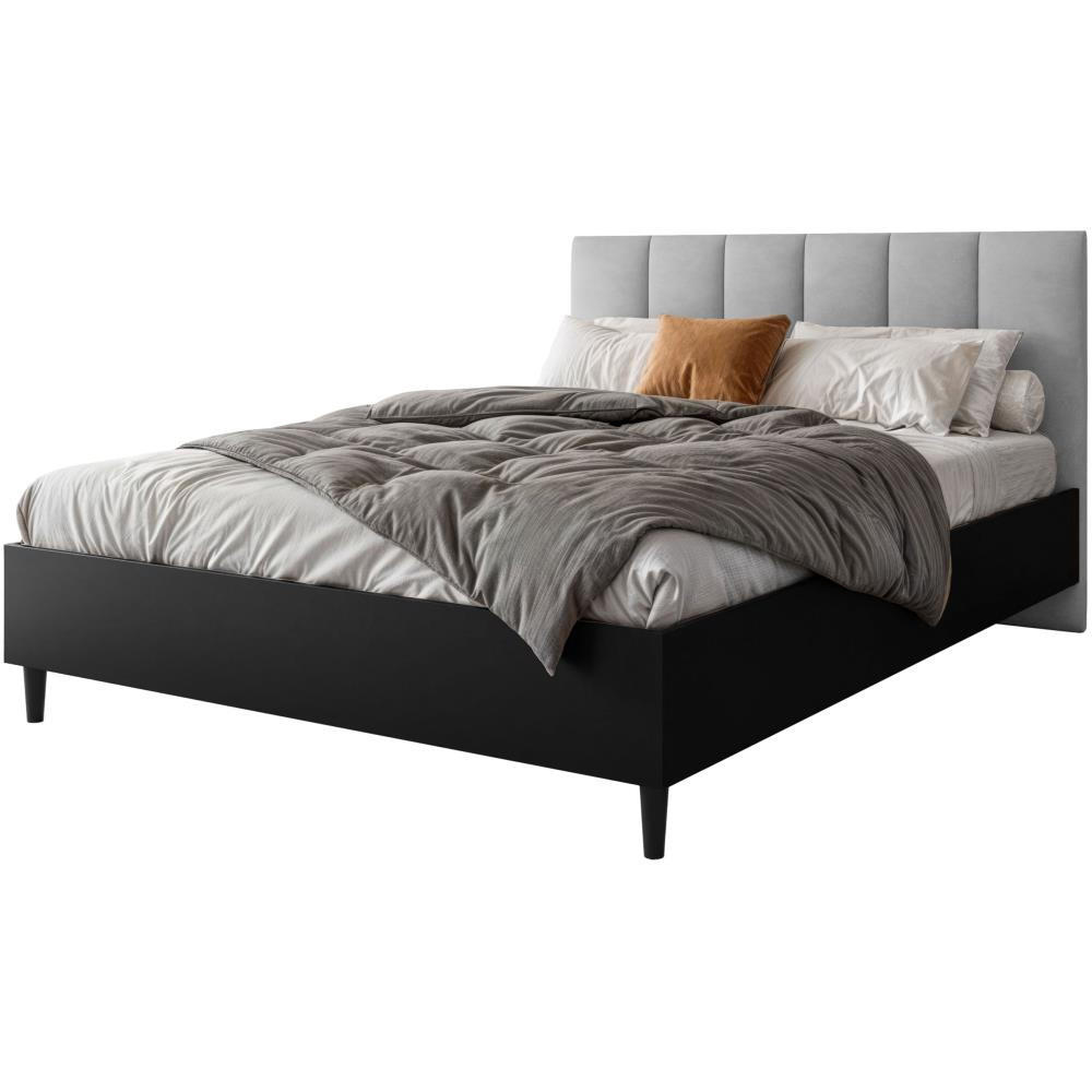 POLSTERBETT Lectus 166/211/108 mit 2 Nachttischen grau - Schwarz/Grau, Holzwerkstoff/Textil (160/200cm) - Beautysofa