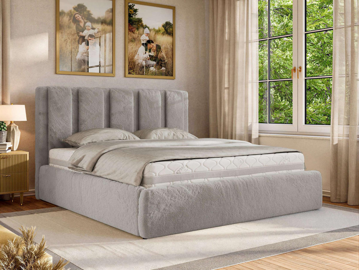 POLSTERBETT SAVINO CLASSIC 160/200 - Hellgrau Plüsch - Schaum-Matratze - Hellgrau, Textil (160/200cm) - MKS
