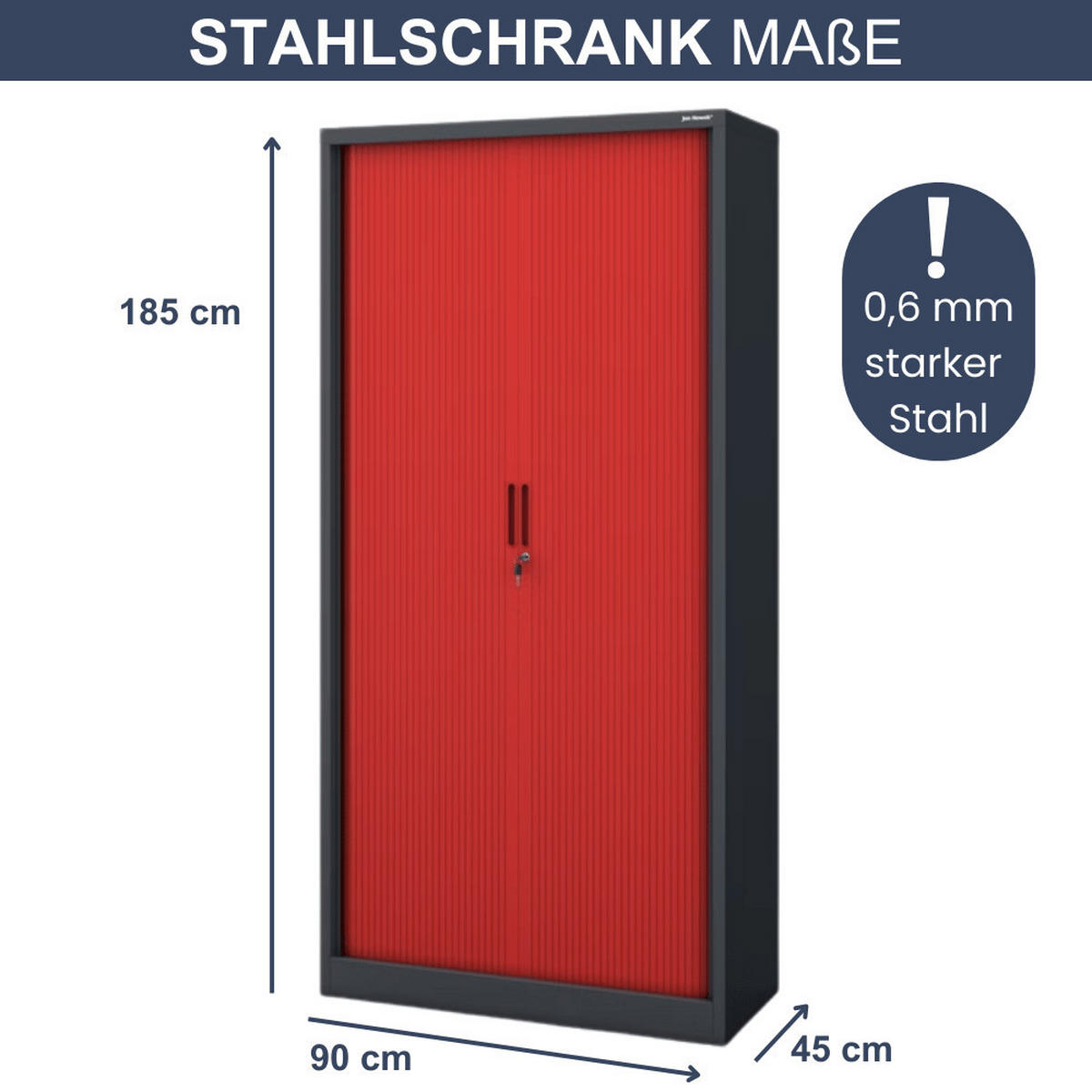 AKTENSCHRANK abschließbar KETI mit Rolladentüren 185x90x45cm Anthrazit-Rot - Anthrazit, Metall (90/185/45cm) - DELUKE