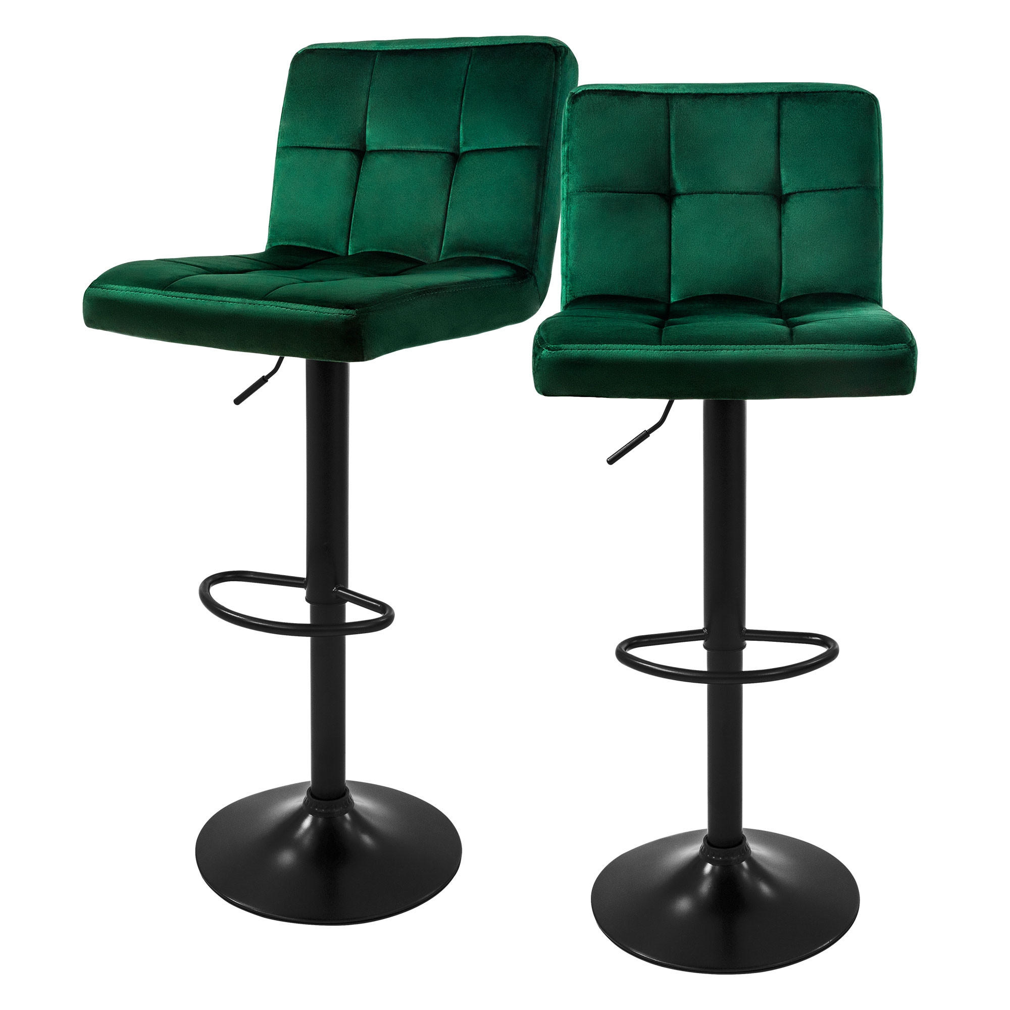 ML-DESIGN SADA 2 sametových barových židliček, zelené, výškově nastavitelné/otočné