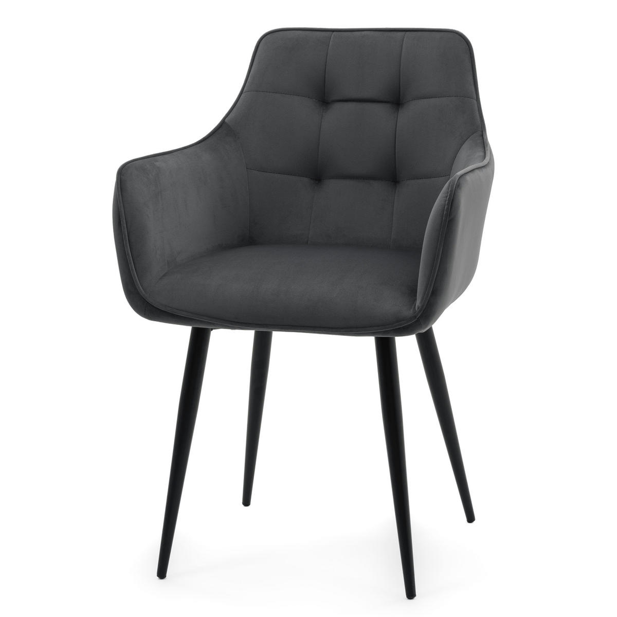 STUHL GALLO gespolstert mit Steppung - grau - Samt Velours - Schwarz/Grau, Textil/Metall (58/88/58cm) - NEW HOME