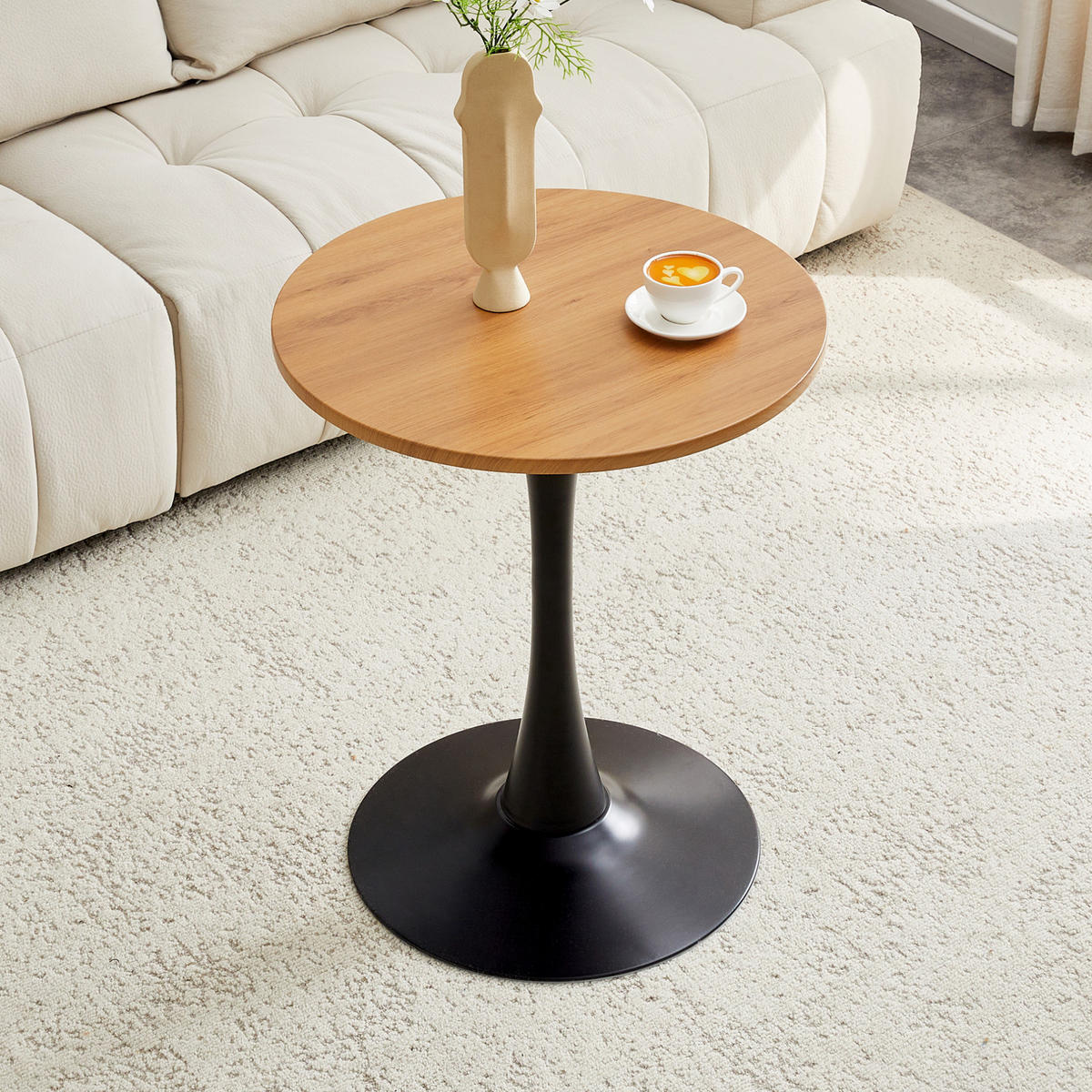 BEISTELLTISCH rund 60/60/72 cm Schwarz Holzoptik aus MDF mit Metallfuß - Naturfarben, Holzwerkstoff (60/60/72cm) - OKWISH