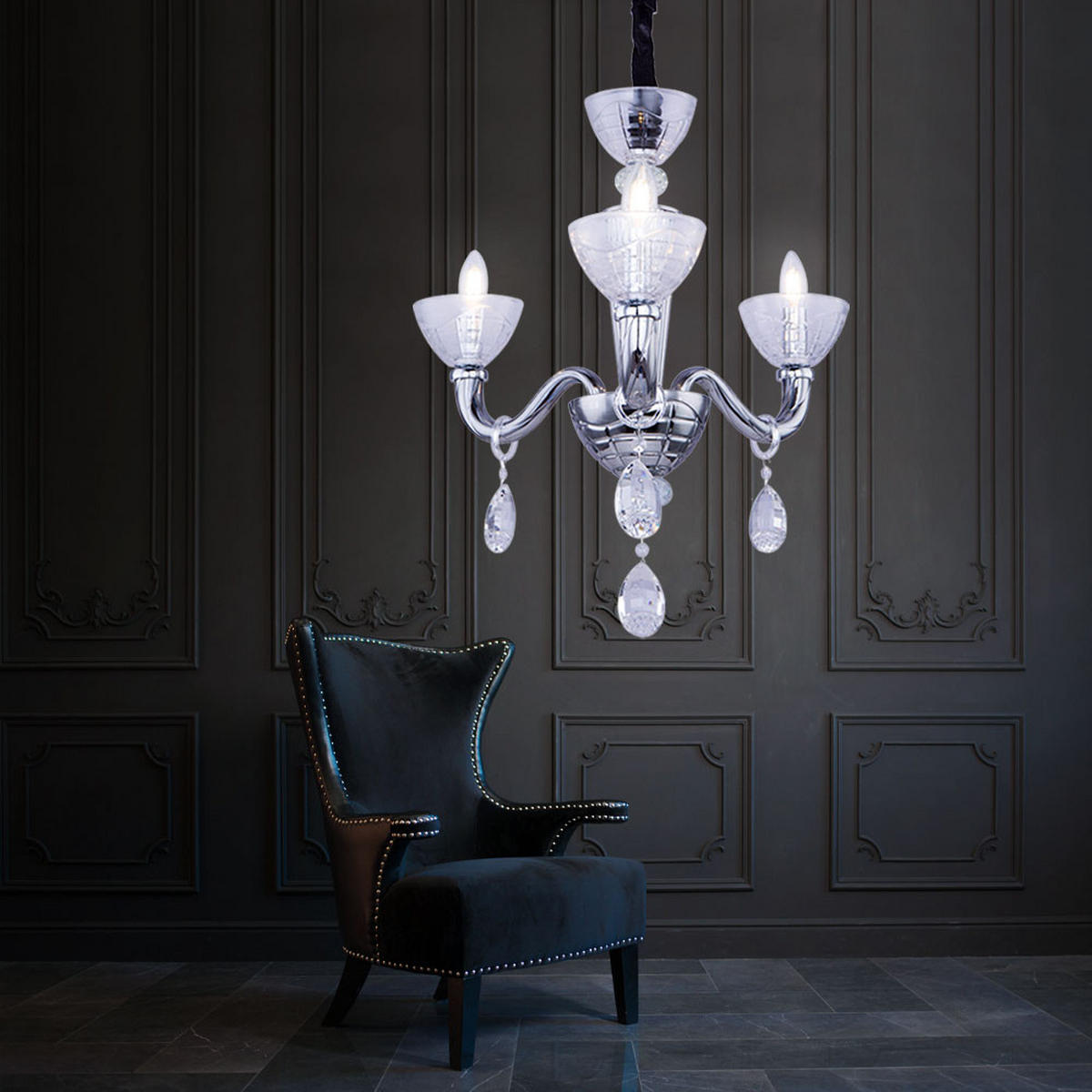 KRONLEUCHTER Helen Silber Chrom - Silberfarben, Glas (58/58/135cm) - Globo Lighting