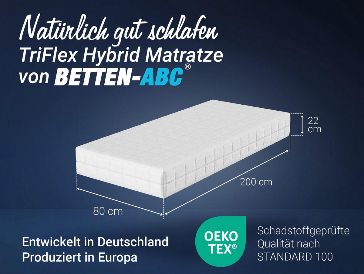 MATRATZE TriFlex Hybrid, 3 Schichten, Größe: 80x200, Härtegrad: Mittelfest - Weiß, Textil (80/200cm) - Betten-ABC