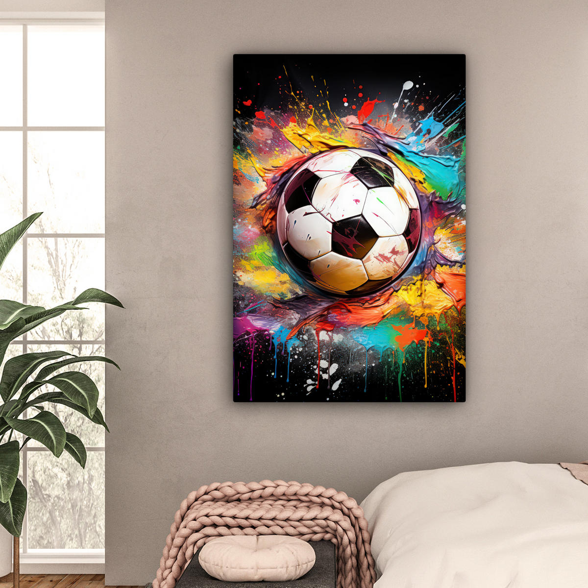 LEINWANDBILD Fußball - Farbe - Farben - Schwarz - Weiß 80x120 cm - Weiß, Textil (80/120cm) - MuchoWow