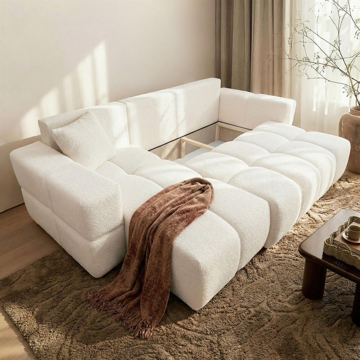 ECKSOFA Denise Mit Schlaffunktion - Creme, Holzwerkstoff/Textil (250/148cm) - Fun Möbel