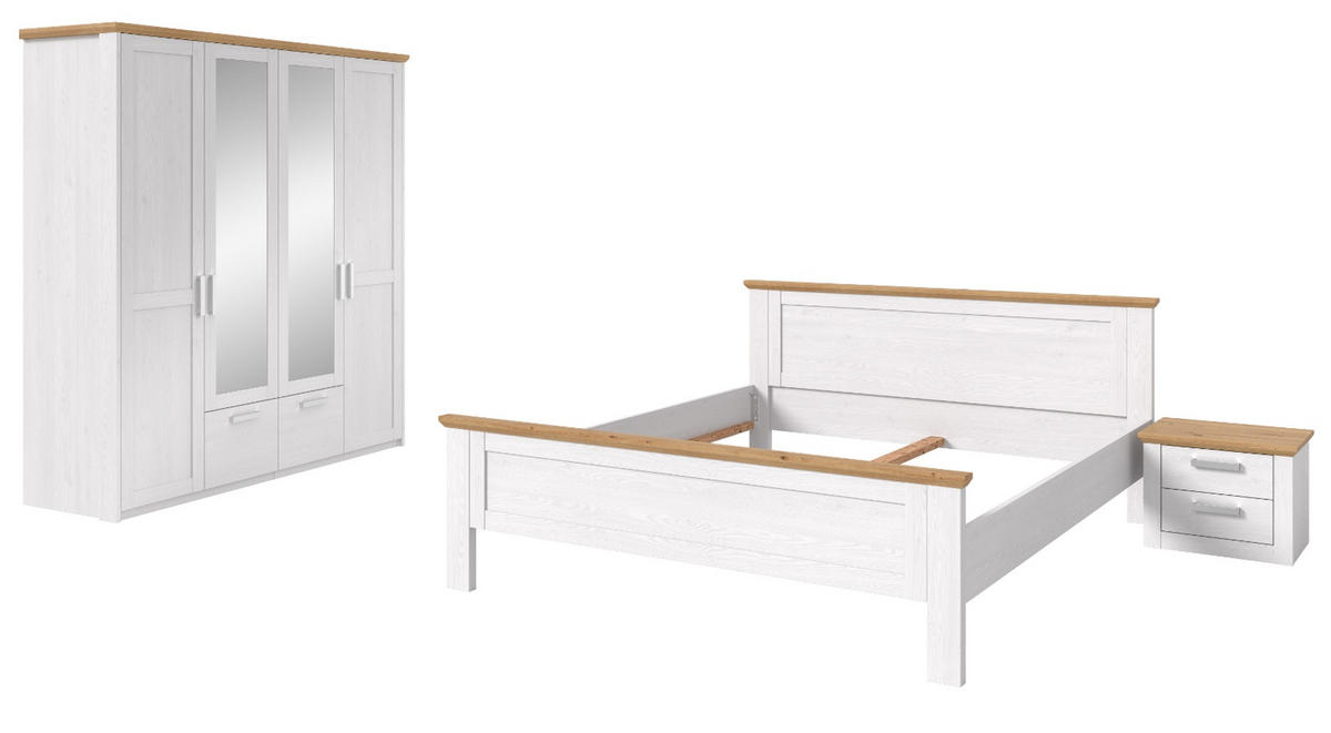 SCHLAFZIMMER weiß Lärche, Eiche Artisan Landhaus, Komplettset mit Bett, Kleiderschrank und Nachttisch - Eichefarben/Silberfarben, Holzwerkstoff/Kunststoff (180/200cm) - Inn.Furn