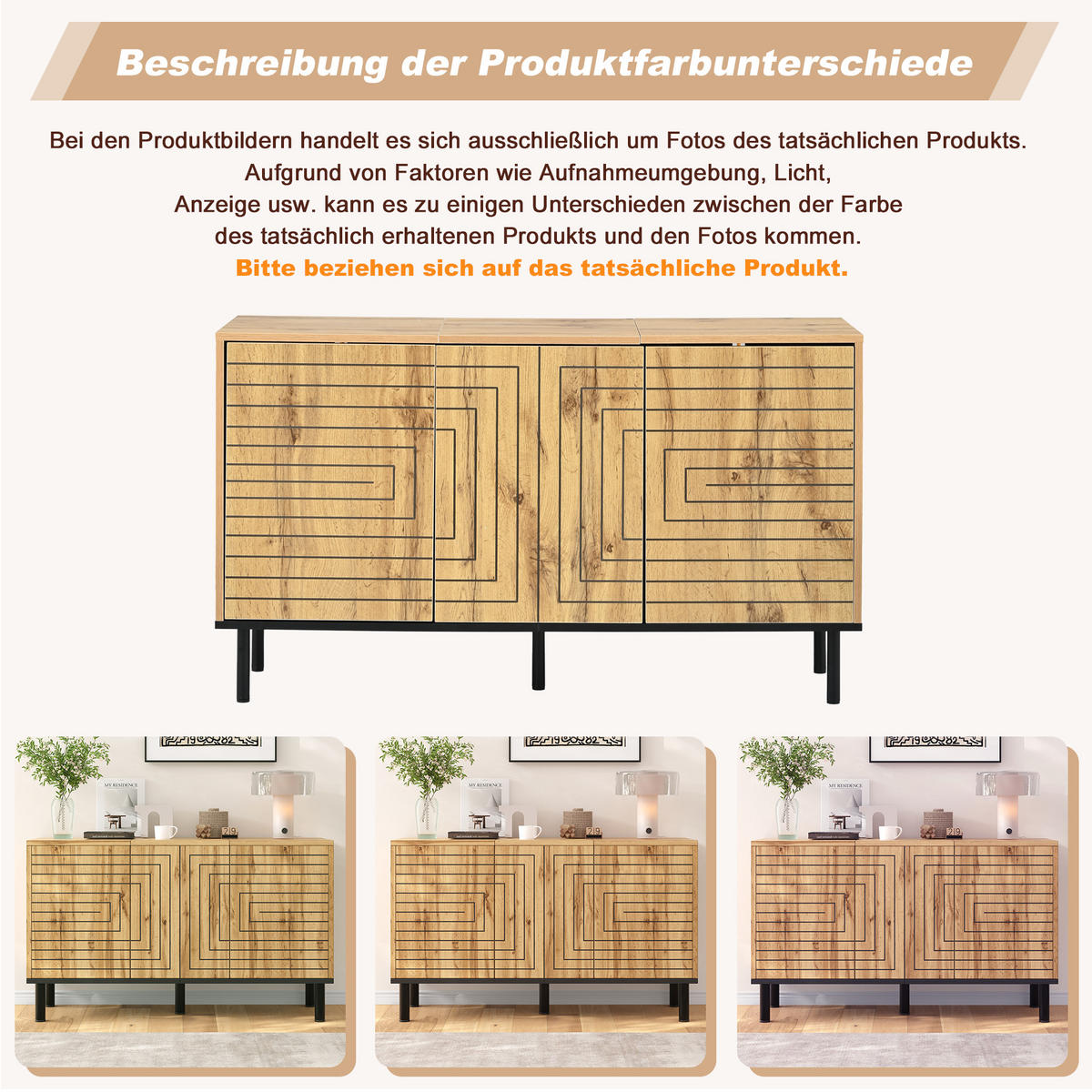 SIDEBOARD in Naturfarben mit 3 Türen für Esszimmer und Wohnzimmer, B120/T35/H68 cm - Schwarz/Naturfarben, Holzwerkstoff (120/68/35cm) - STILVORA