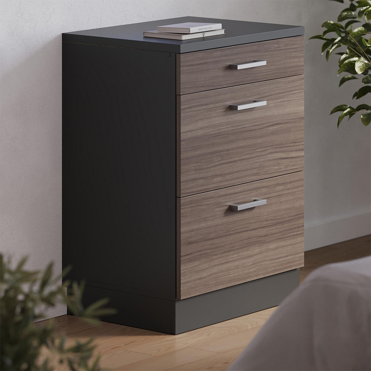 KUHINJSKA OMARA ZA POŠEVNE STREHE R-Line, Žlahtna siva, 60 cm brez naklona z 3 predaloma - siva/antracit, leseni material (60/83.8/46cm) - Vicco
