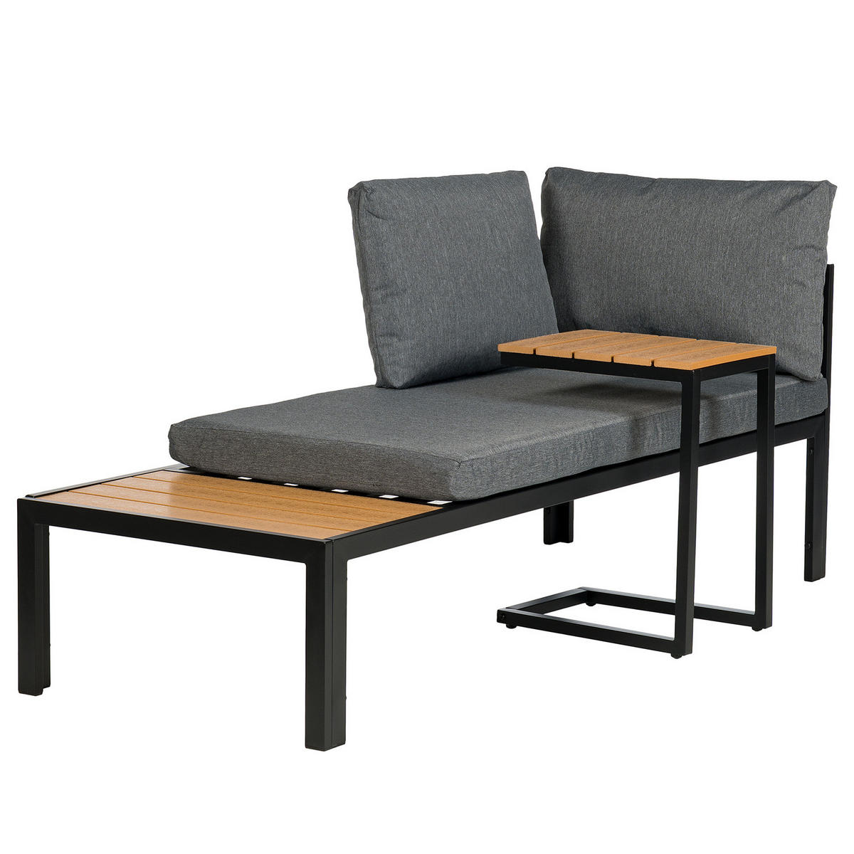 LOUNGESET - Polywood / Polyester - Grau - 2-teilig - Anthrazit/Braun, Holzwerkstoff/Textil - home24