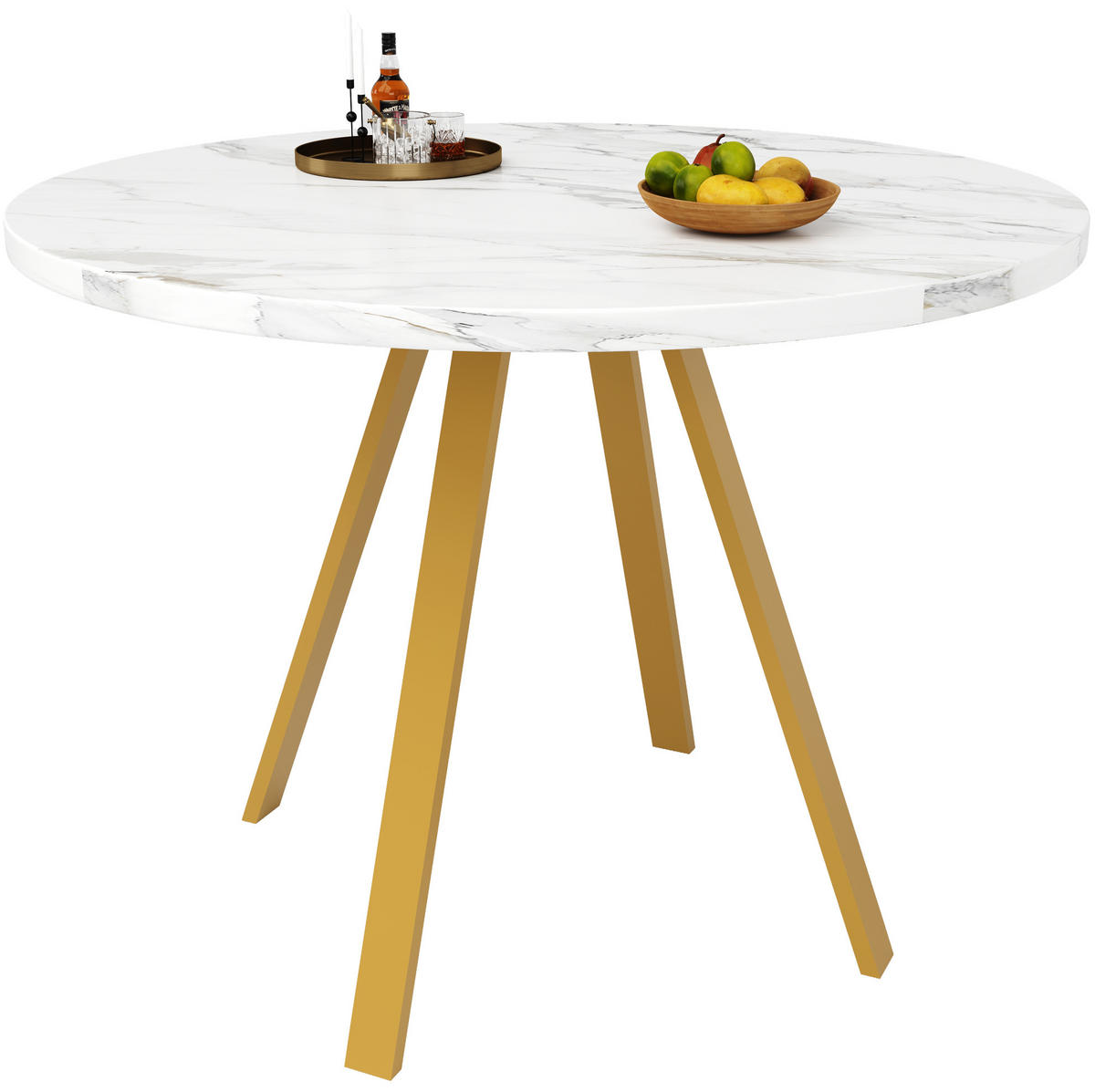 ESSTISCH 80x80x75 cm in Weiß und Gold aus MDF mit weißer Marmoroptik - Weiß, Holzwerkstoff (80/80/75cm) - Modfu