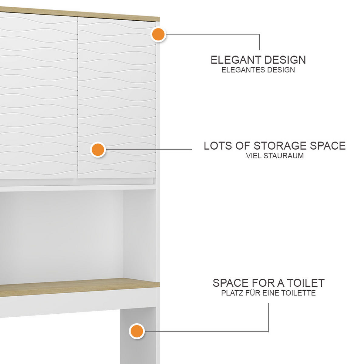 TOILETTENSCHRANK Livia Weiß 60 x 163 cm - Weiß/Naturfarben, Holzwerkstoff (60/163/20cm) - Vicco