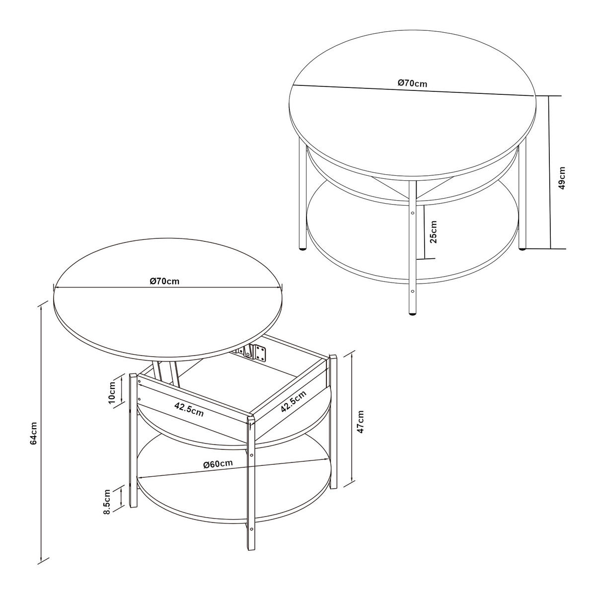 COUCHTISCH Kandas 70/49 cm - Schwarz, Holzwerkstoff/Metall (70/70/49cm) - [en.casa]