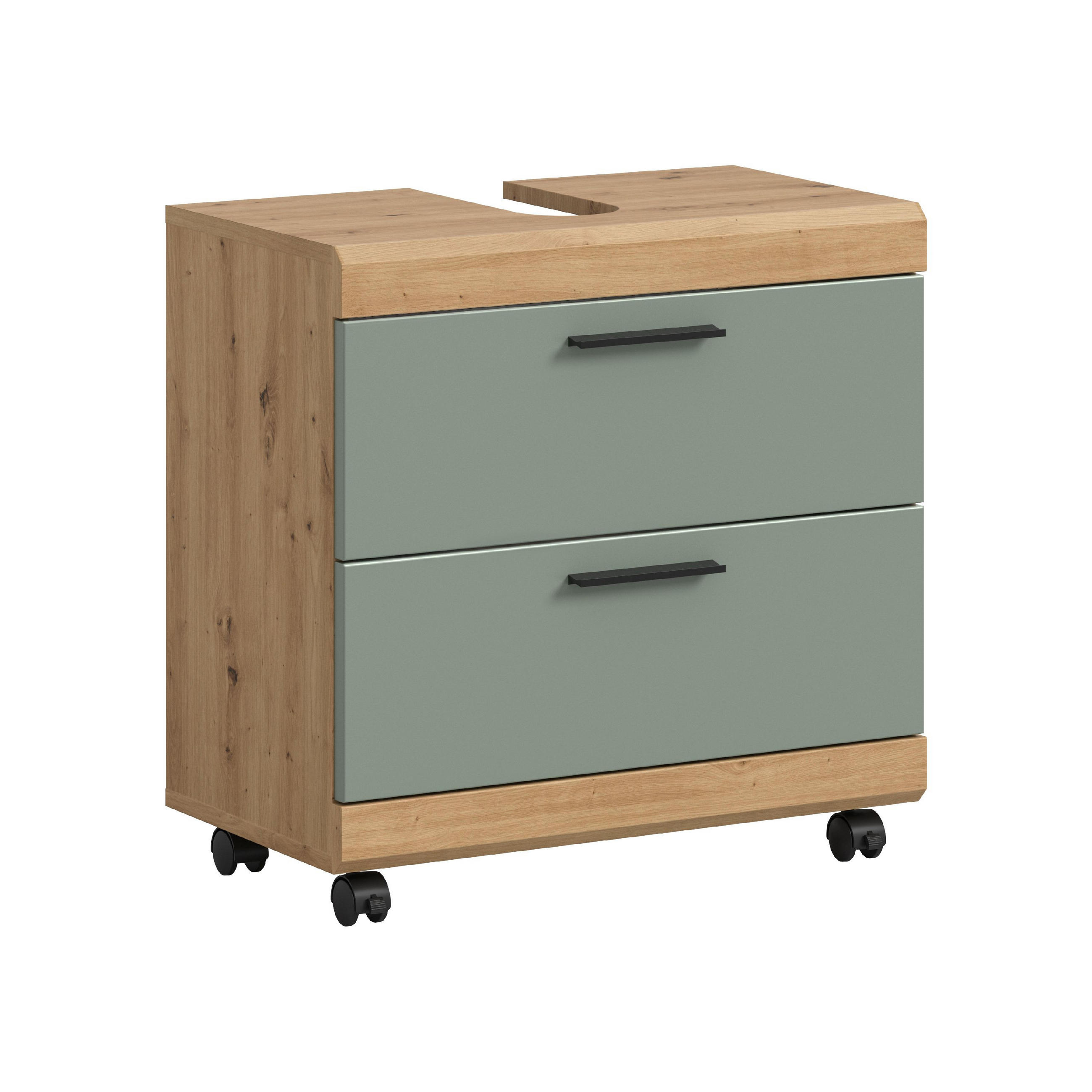 WASCHBECKENUNTERSCHRANK AUF ROLLEN Scout Salbei 60/34/60 cm - Eiche Artisan, Holzwerkstoff (60/60/34cm) - Xonox