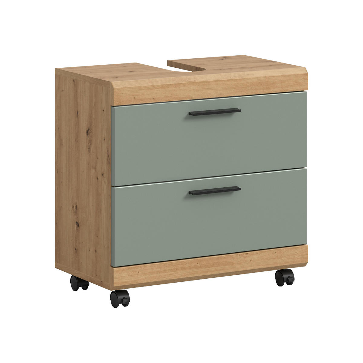 WASCHBECKENUNTERSCHRANK AUF ROLLEN Scout Salbei 60/34/60 cm - Eiche Artisan, Holzwerkstoff (60/60/34cm) - Xonox