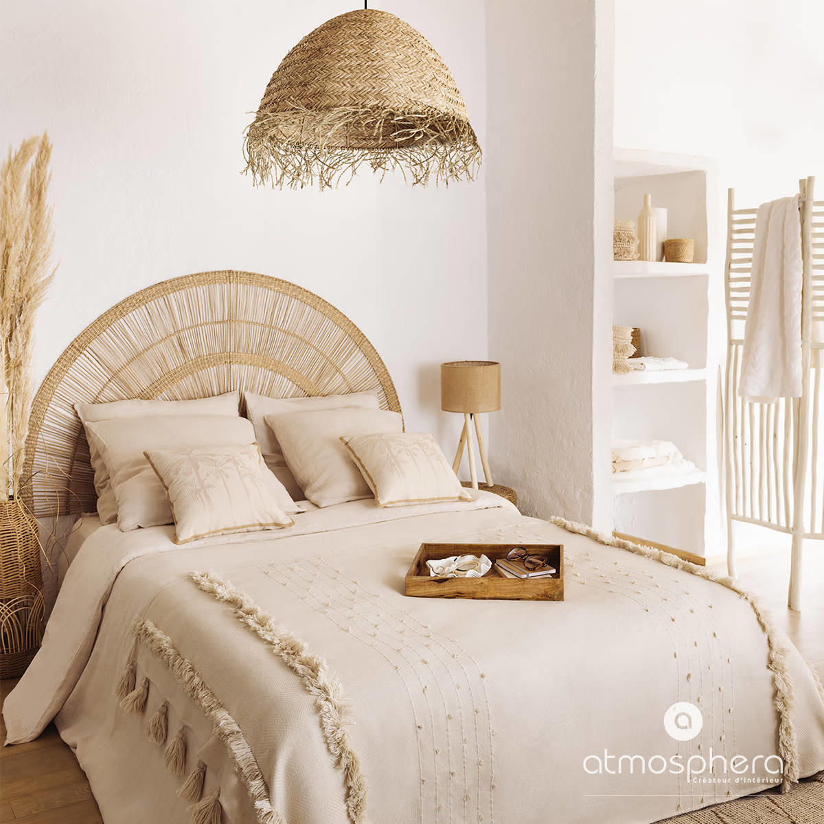 TAGESDECKE Boho Row 180/130 cm - Beige, Kunststoff (180/130cm) - Atmosphera Createur d´interieur