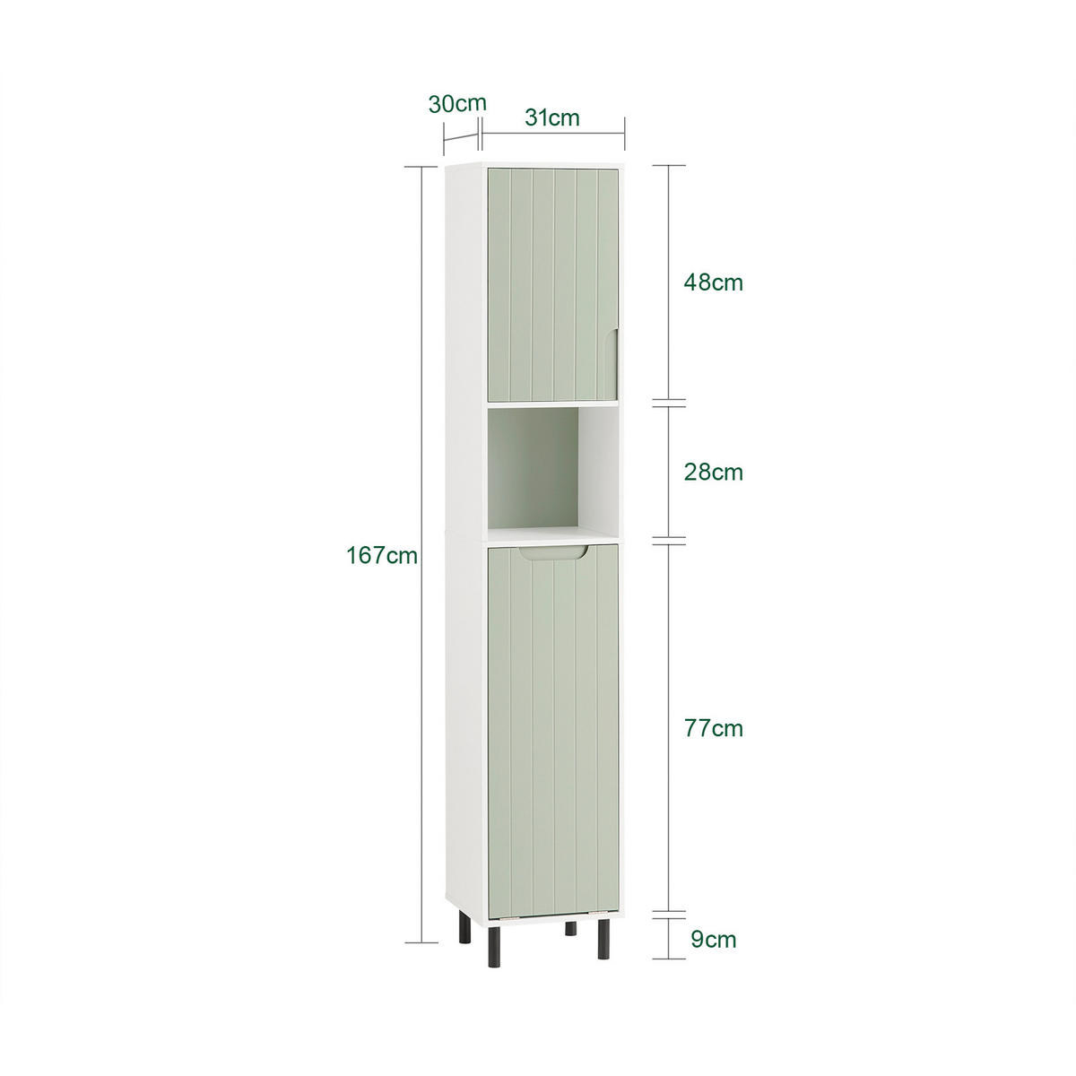 HOCHSCHRANK mit Wäschesack Grün - Weiß/Grün, Holzwerkstoff/Metall (31/167/30cm) - SoBuy