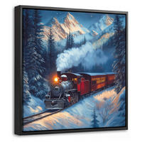 LEINWAND Bilder mit Rahmen - Zug - Weihnachten - Schnee - Weihnachtszug - 20x20 - Anthrazit, Textil (20/20cm) - MuchoWow