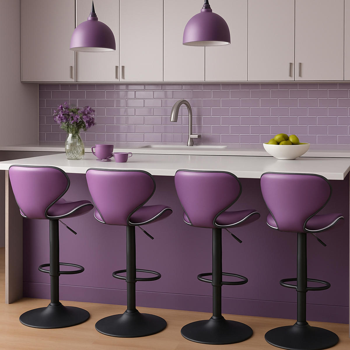 BARHOCKER 2er Set Las-Mallorcas Kunstleder schwarz lila - Lila/Schwarz, Kunststoff/Metall (46/108/49cm) - TPFLiving