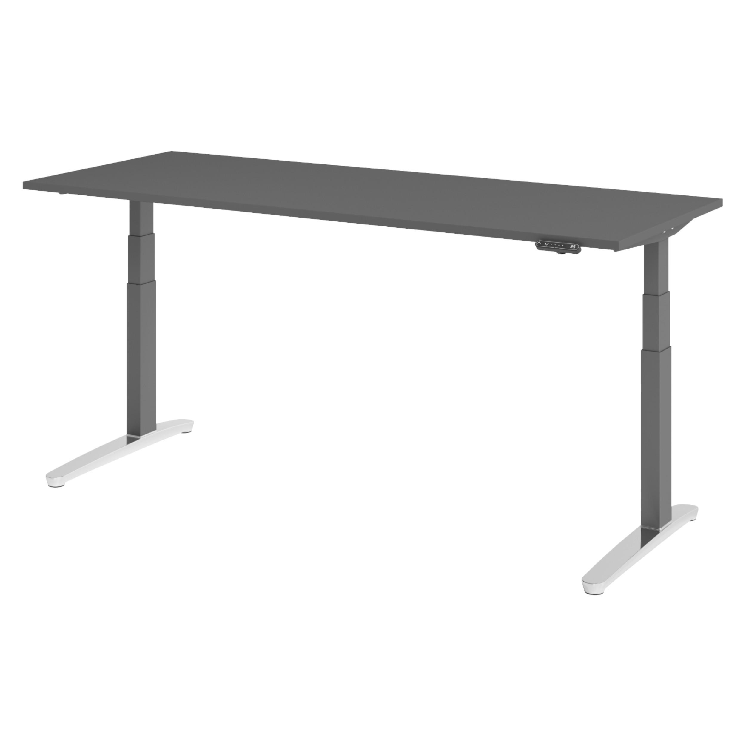 SCHREIBTISCH elektrisch XBHM 80/200/74 cm in Graphitfarben/Graphitfarben/Alu poliert - Silberfarben/Graphitfarben, Holzwerkstoff (80/200/74cm) - bümö