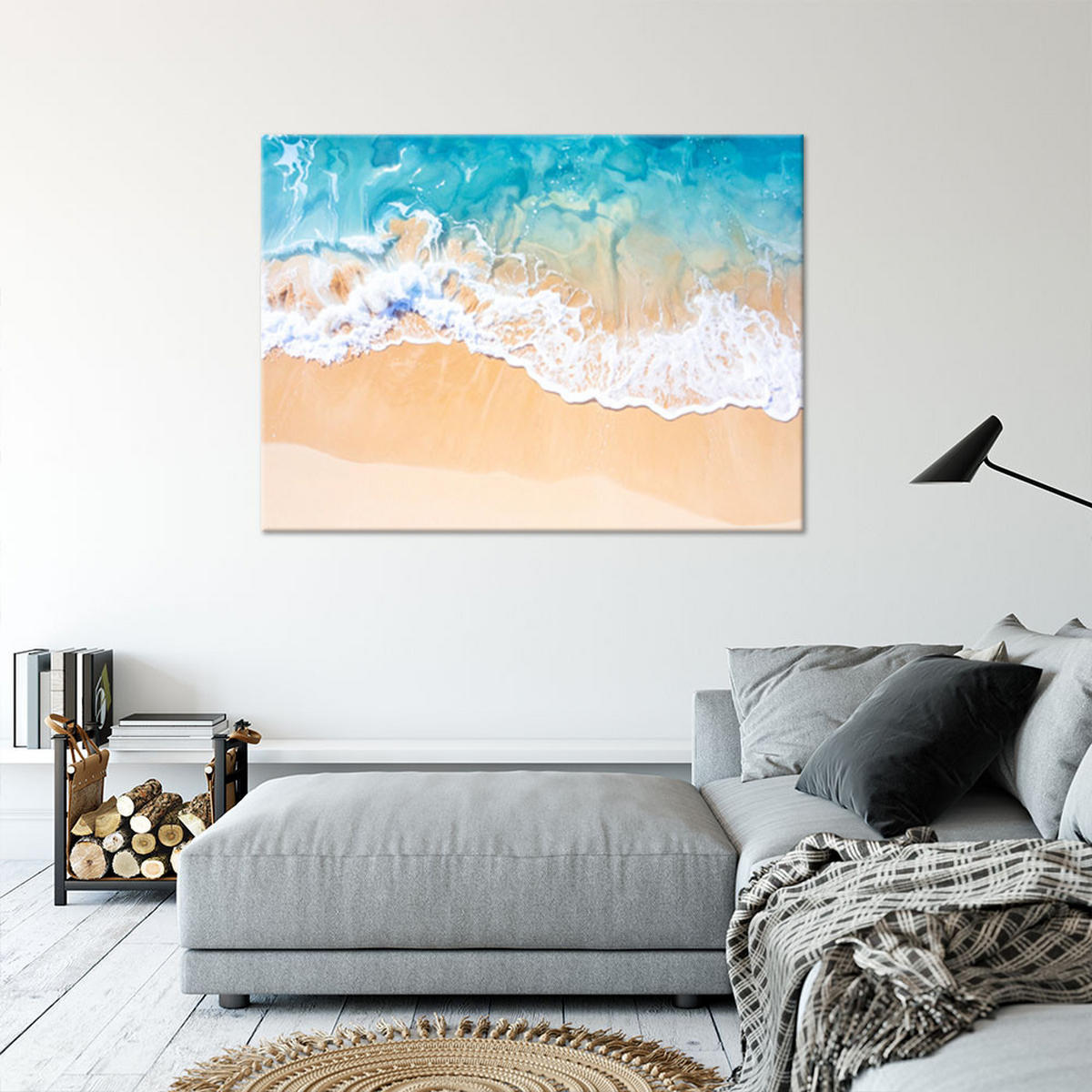 LEINWANDBILD, Türkisfarbenes Meer und Sandstrand - Blau, Textil (60/40cm) - Feeby