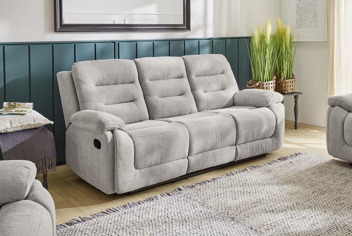 3-SITZER-RELAXSOFA Federkern, Liegefunktion verstellbar durch halbautomatische Relaxfunktion B220/T98/H103 cm, Chenille Grau / 15503 - Schwarz/Grau, Textil (220/103/98cm) - luma-home