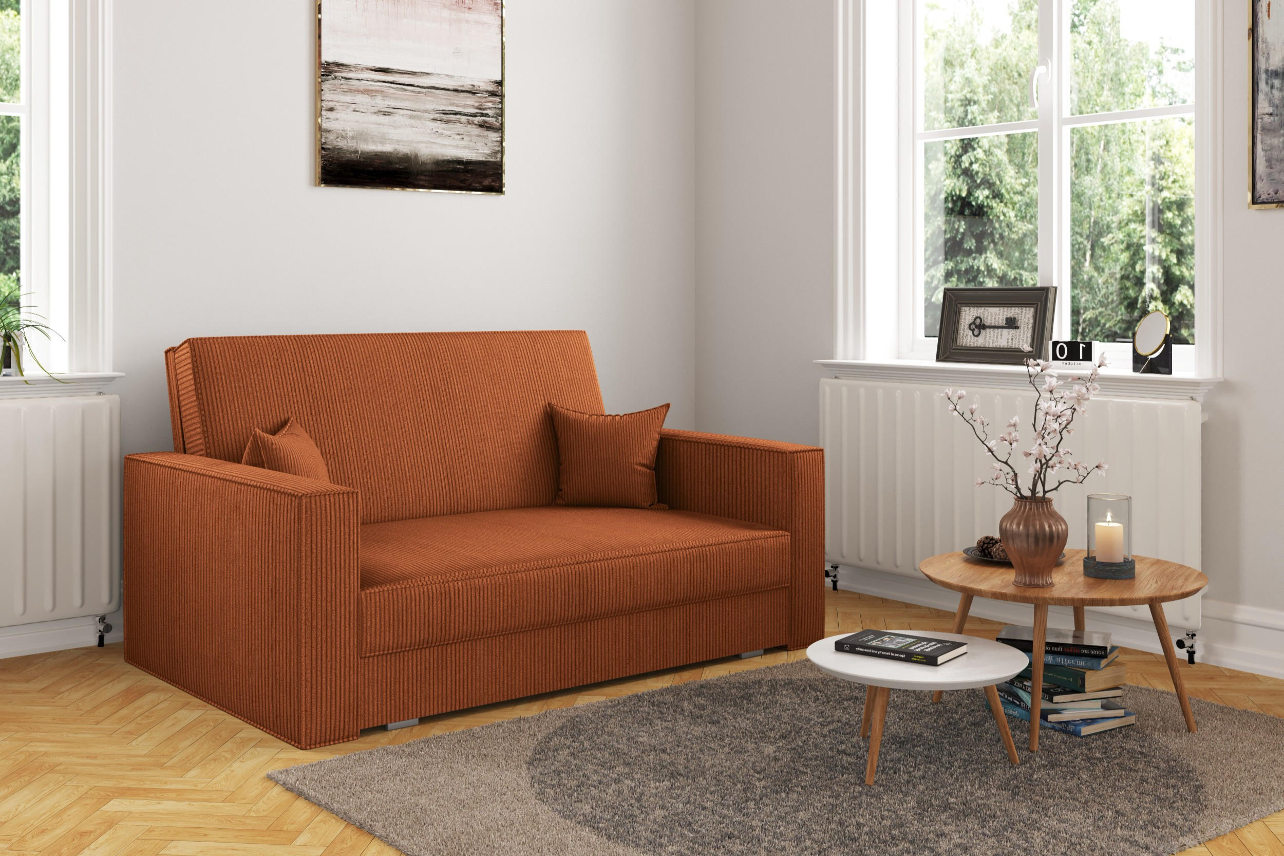 SOFA, Schlaffunktion - America Stoff Poso Ziegel - Orange, Holz (137/77/112cm) - Kaiser Möbel
