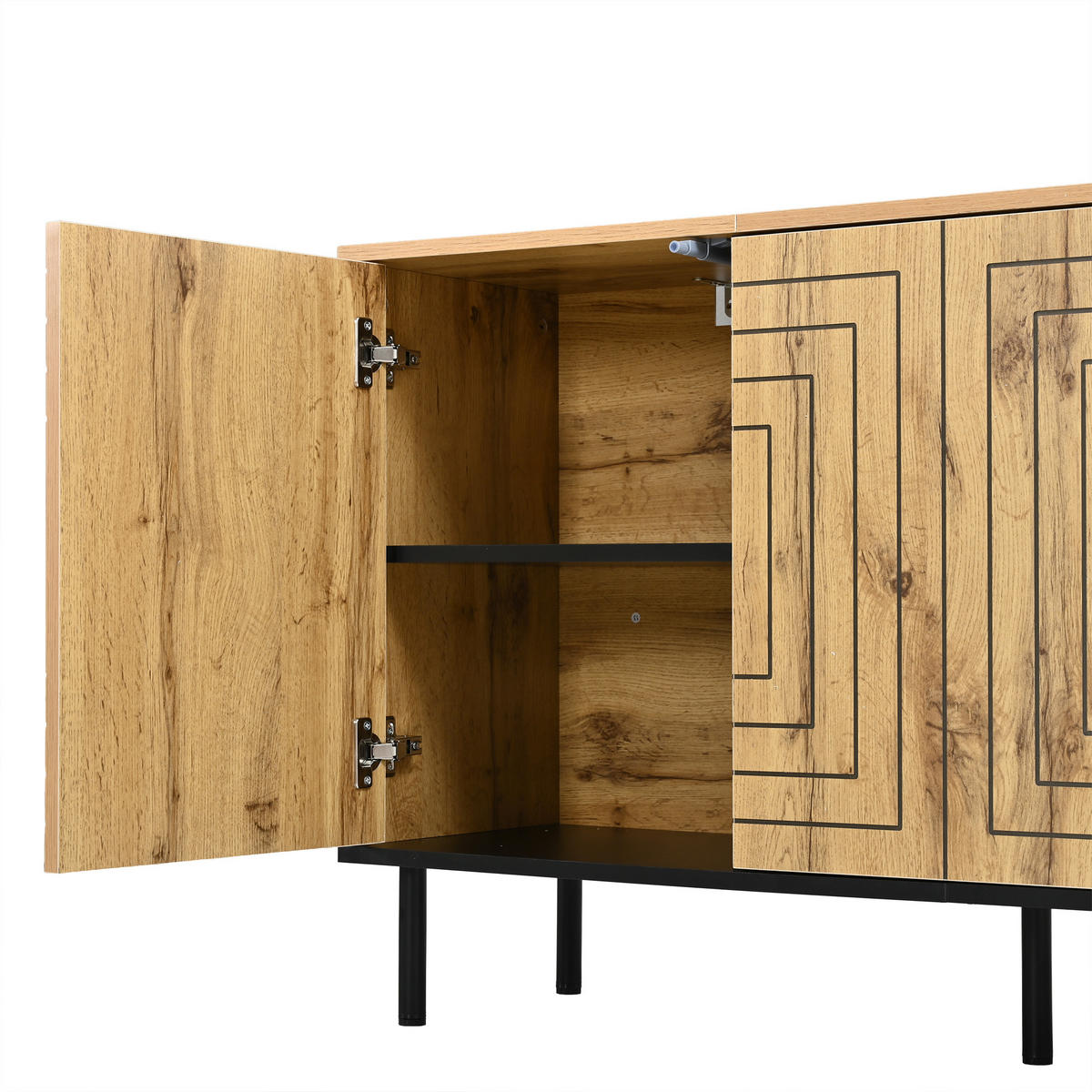SIDEBOARD DE-37855 mit 3 Türen und Wellenmuster Holzfarbe - Naturfarben, Holzwerkstoff (120/68/35cm) - ComfortXL