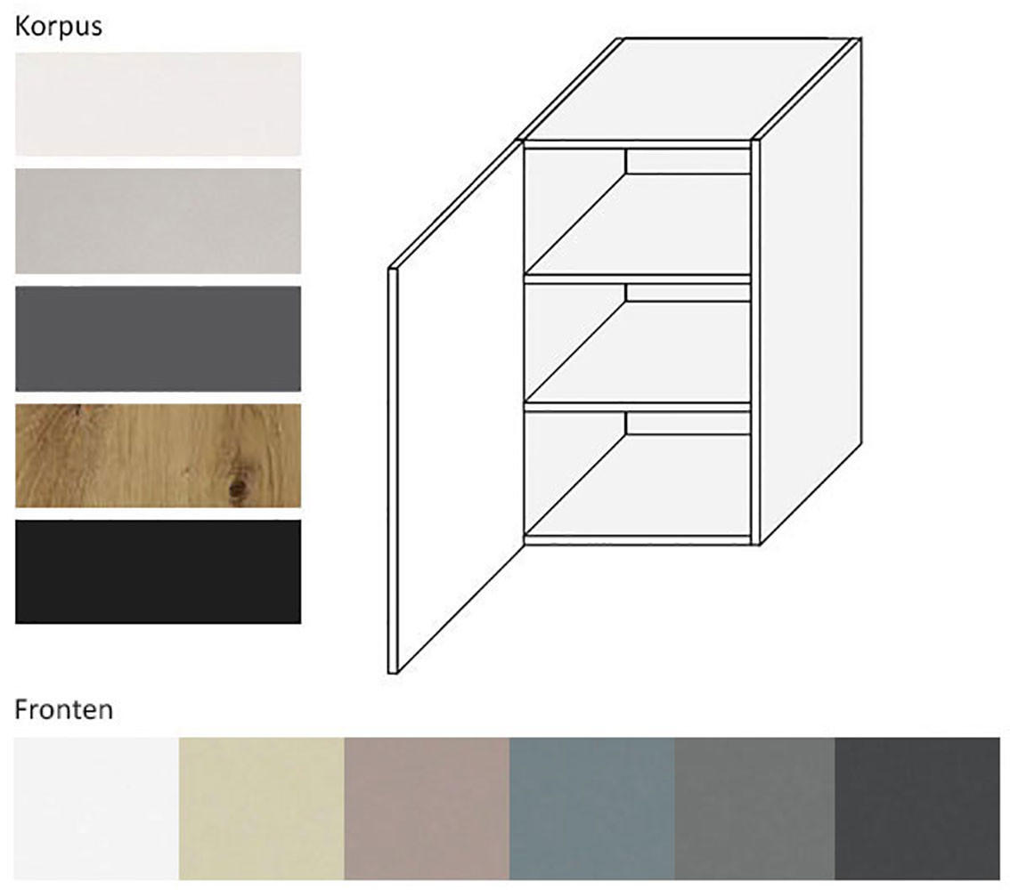 KÜCHENHÄNGESCHRANK Kvantum W2/45 Weiß Matt / Grau Matt 45 / 32,5 / 72cm - Grau/Mintgrün, Holz/Holzwerkstoff (45/72/32.5cm) - Feldmann-Wohnen