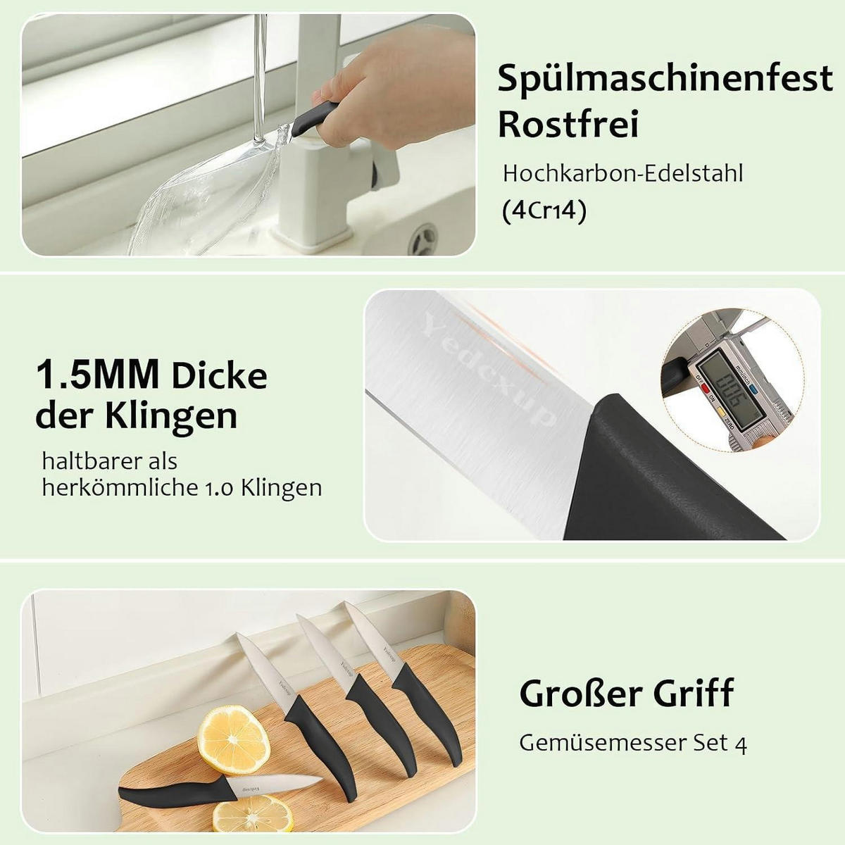 GEMÜSEMESSER Set 4 Stück Klingenlänge 10 cm Schwarz - Schwarz, Metall (20.7cm)