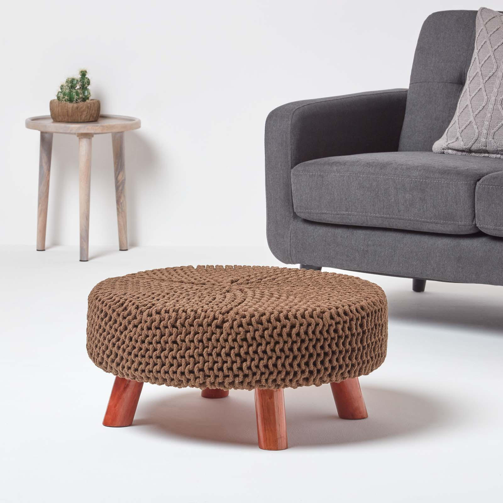 STRICK-HOCKER braun, rund 62/62/30 cm - Braun, Textil (62/30/62cm) - Homescapes