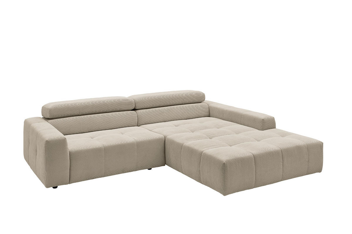 ECKSOFA RENO Beige Cord - Beige/Schwarz, Kunststoff/Textil (258/217cm) - KAWOLA