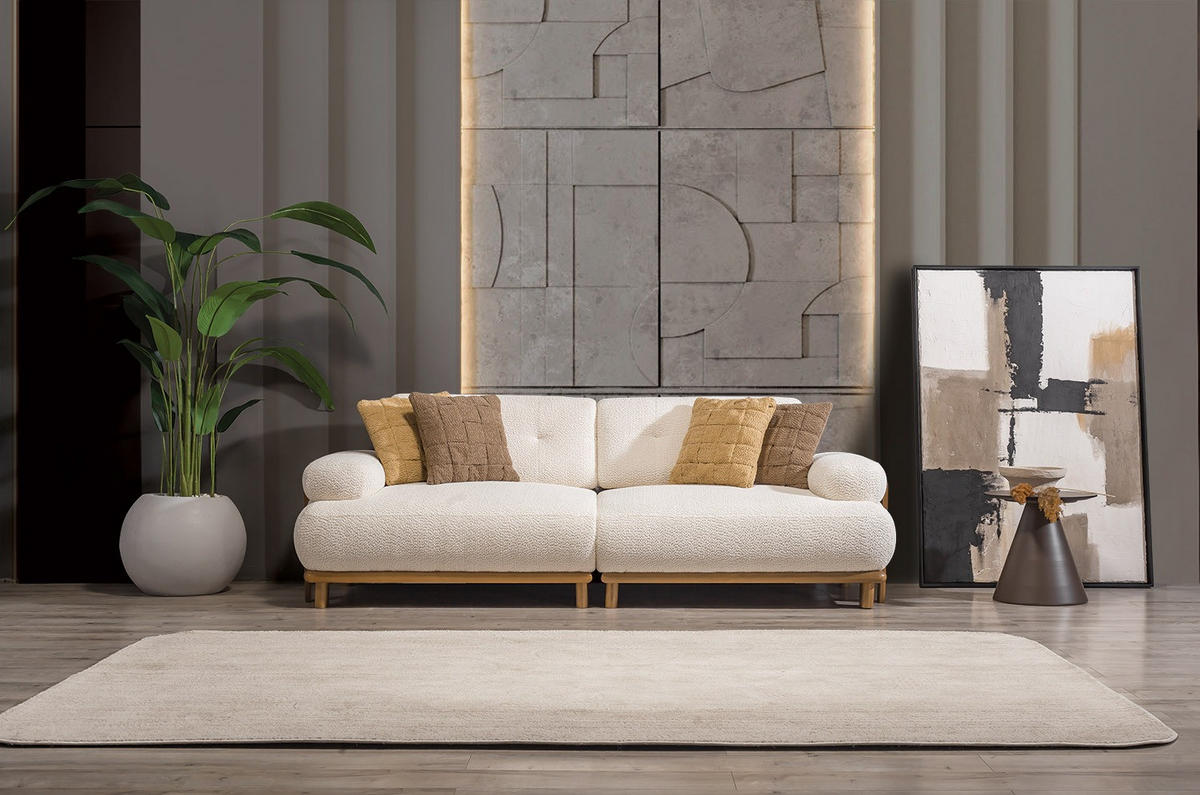 SITZGARNITUR Bully Creme Stellvariante:3+3+1 - Creme, Holz/Textil (230/85/100cm) - Villa Möbel