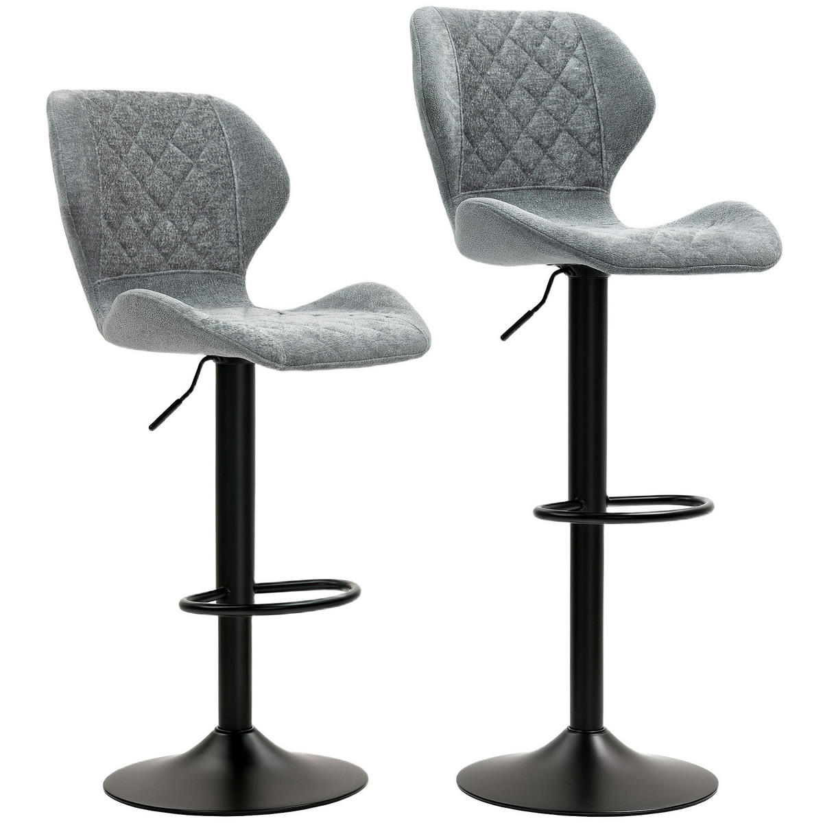 BARHOCKER 2er-Set, Gepolstert Barstuhl mit Lehne, Chenille-Optik, Fußstütze - Dunkelgrau, Kunststoff (48/112/51.5cm) - HOMCOM