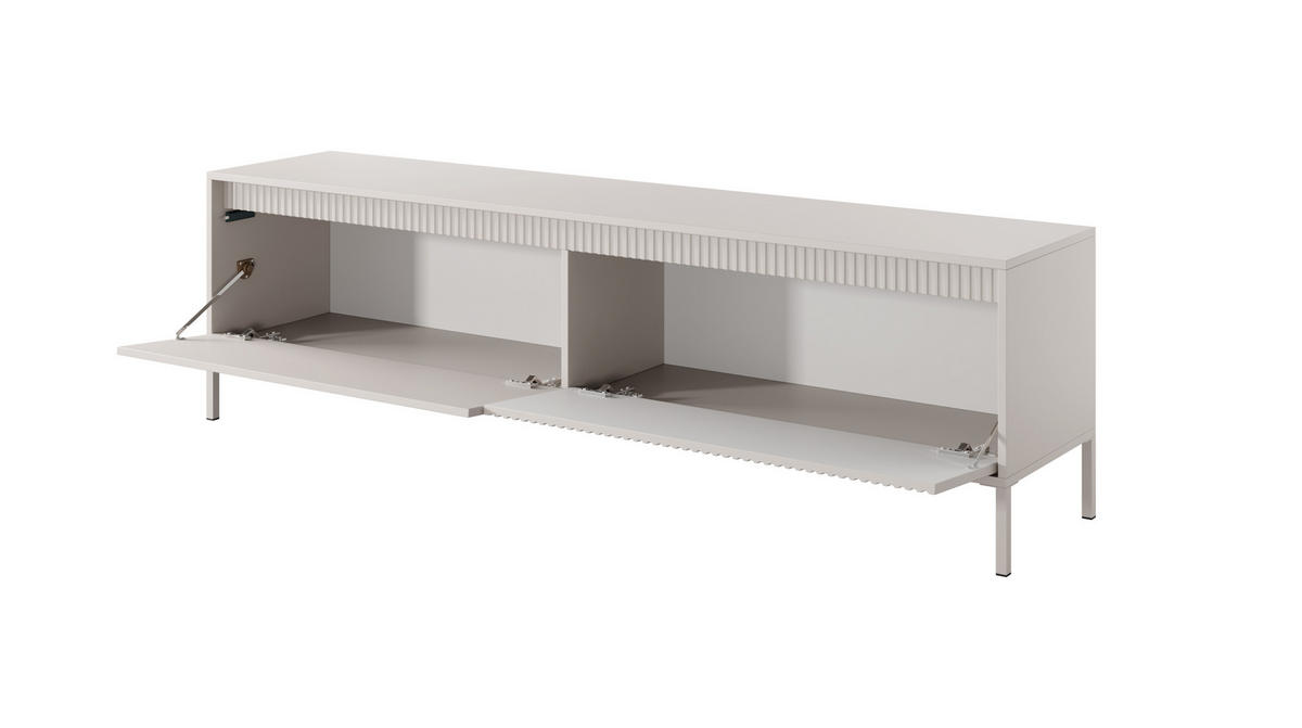TV LOWBOARD SENSO, Geriffelte MDF-Fronten, Push-to-Open, Metallbeine, 40x188x54 cm, Beige - Beige/Creme, Holz/Holzwerkstoff (188/54/40cm) - DomoHome