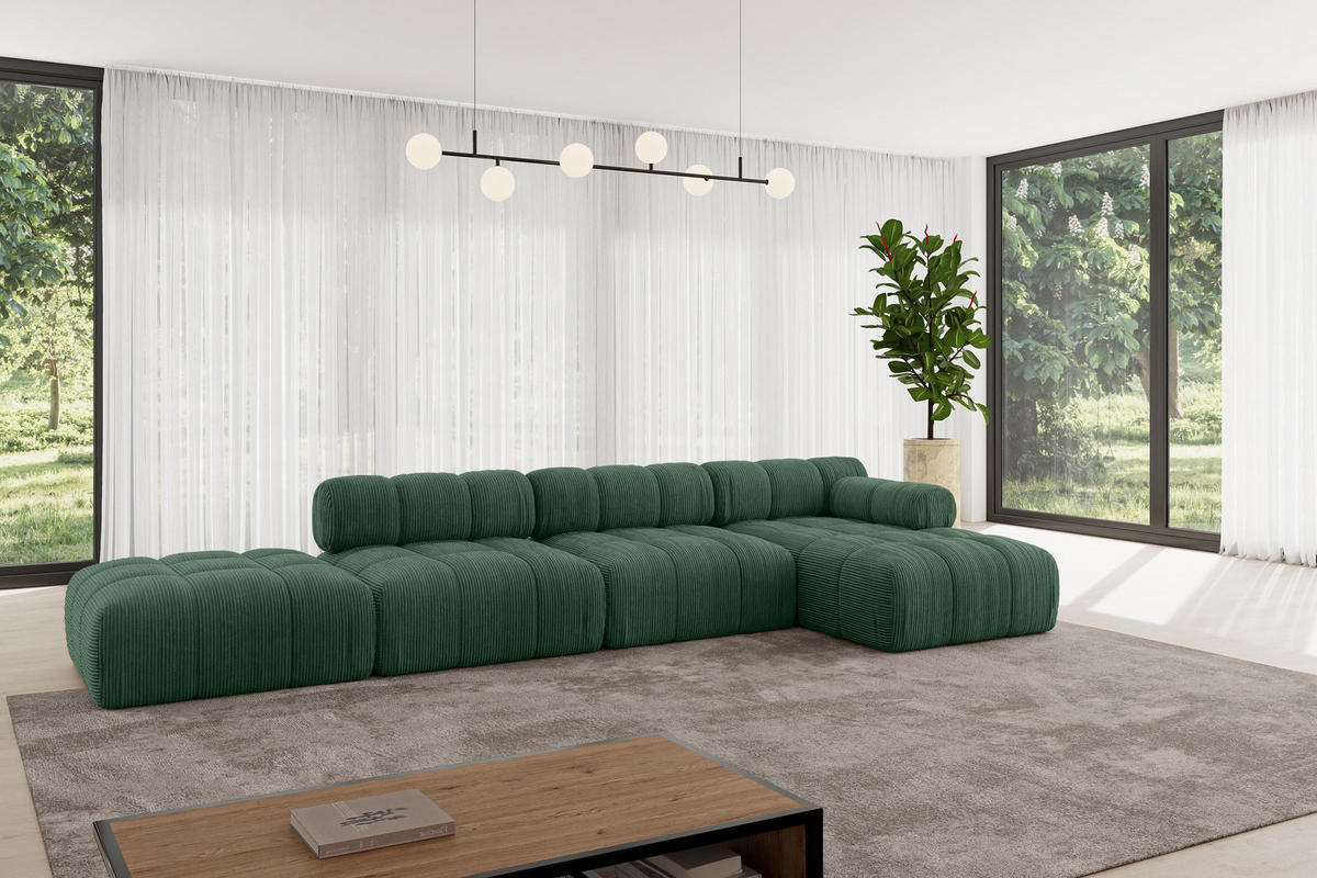 ECKSOFA modulares Sofa Lizur-L2 - 380x160x70 cm Grün Cord - Grün, Holzwerkstoff/Textil (380/160cm) - ALTDECOR