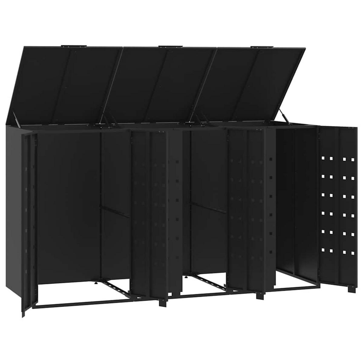 MÜLLTONNENBOX Gorilo für 3 Tonnen Schwarz 207x79x117 cm - Schwarz, Metall (207/117/79cm) - DELUKE