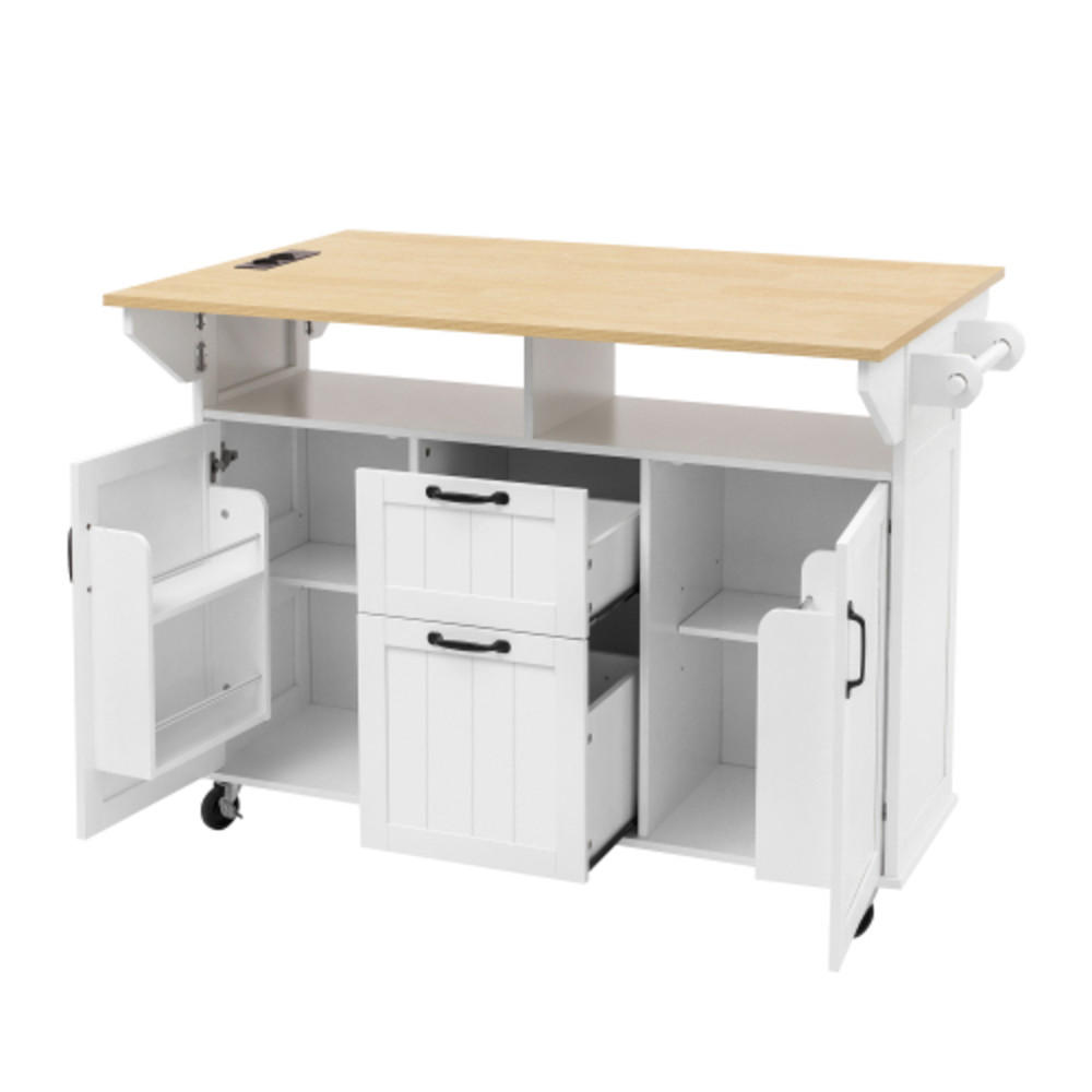 KÜCHENINSEL mit beidseitig klappbarer Arbeitsplatte weiß-natur 120×40-80×92 cm aus MDF - Weiß, Holzwerkstoff (120/92/80cm) - Luhomfu